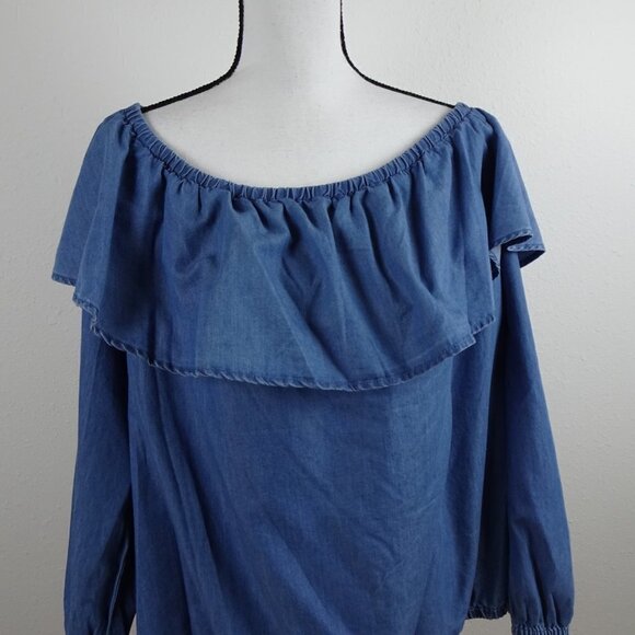 Michael Kors Off The Shoulder Top Women's Plus Size 3X Blue Ruffled - Picture 4 of 11